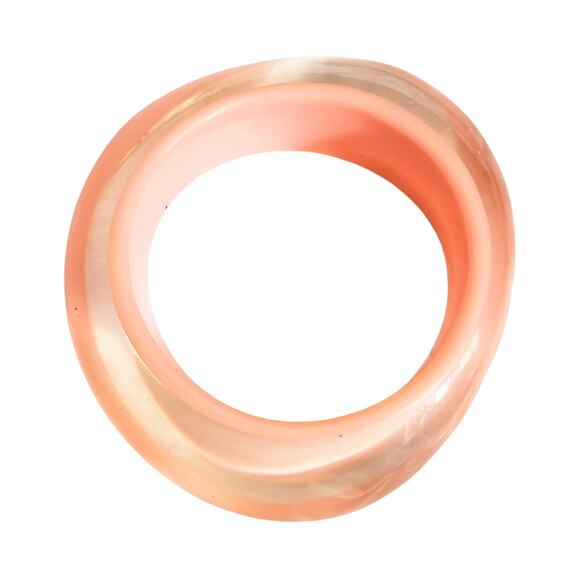 Vtg Clear Peach Lucite Resin Asymmetric Chunky Bangle Bracelet - Picture 2 of 6